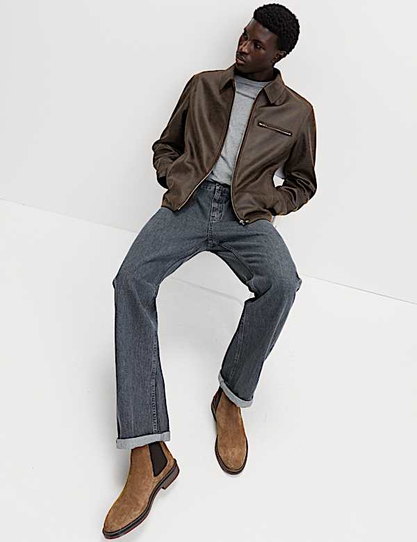 Distressed Faux Leather Harrington Jacket - PT