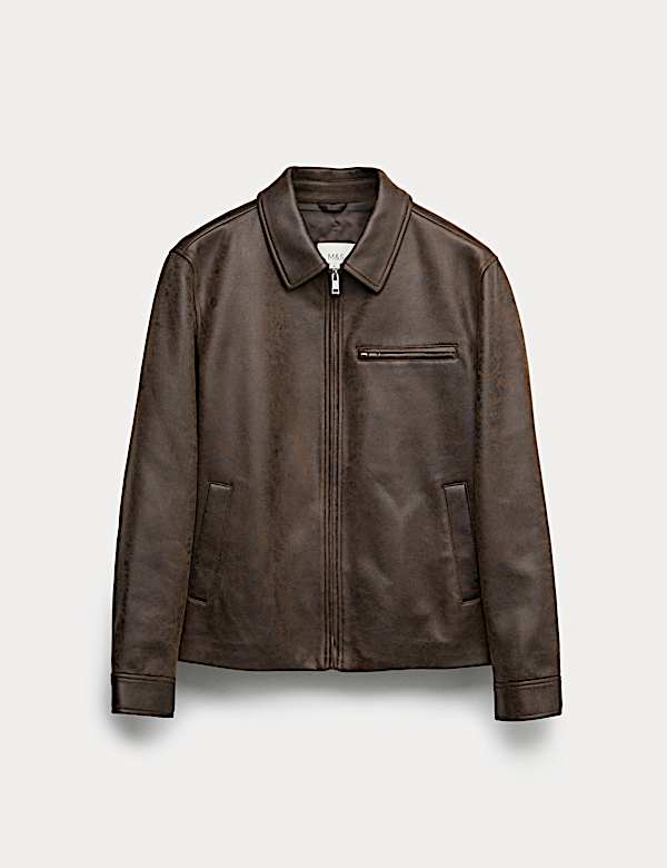 Distressed Faux Leather Harrington Jacket - PT