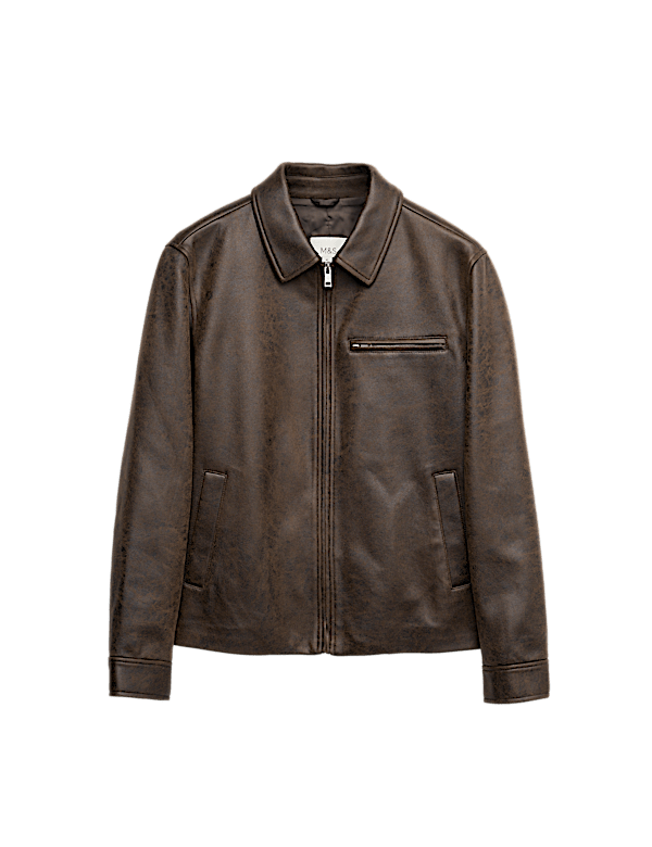 Distressed Faux Leather Harrington Jacket