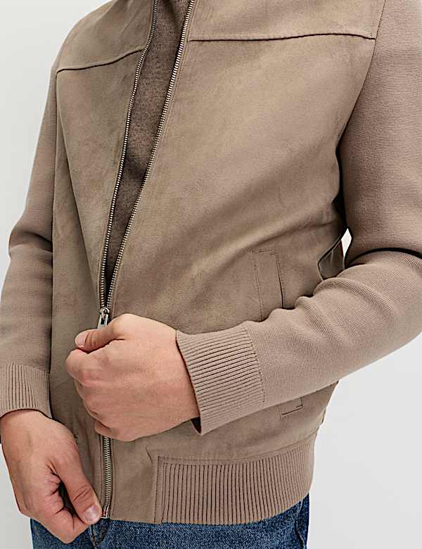 ז'קט בומבר משולב דמוי זמש - IL