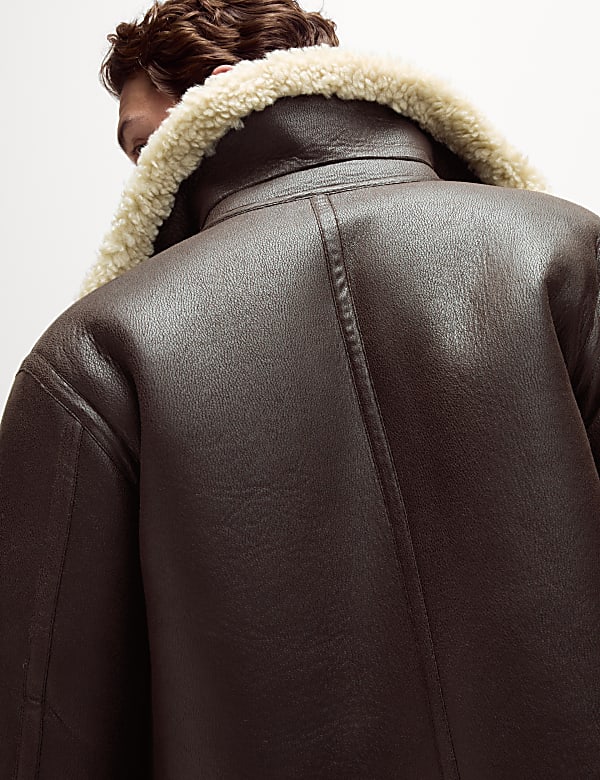 Faux Leather Aviator Jacket - FR