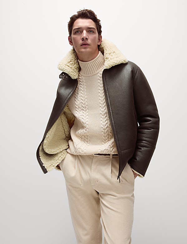 Faux Leather Aviator Jacket - FR