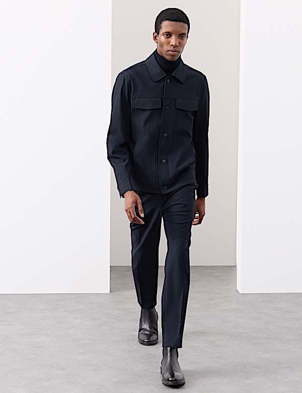 Textured Technical Twill Trucker Jacket