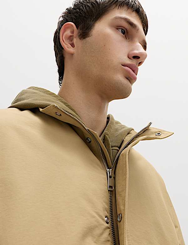 Cotton Rich Boxy Funnel Neck Bomber Jacket - CY