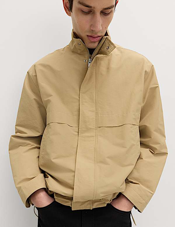 Cotton Rich Boxy Funnel Neck Bomber Jacket - CY