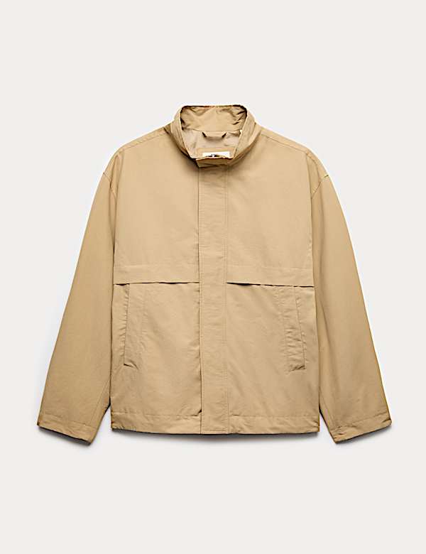 Cotton Rich Boxy Funnel Neck Bomber Jacket - CY