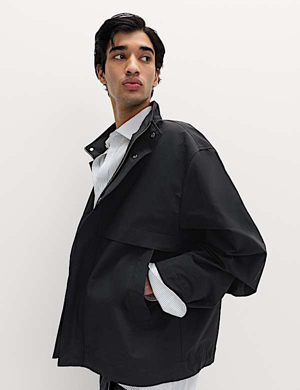 Cotton Rich Boxy Funnel Neck Bomber Jacket - JP