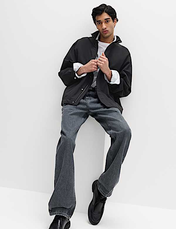 Cotton Rich Boxy Funnel Neck Bomber Jacket - JP