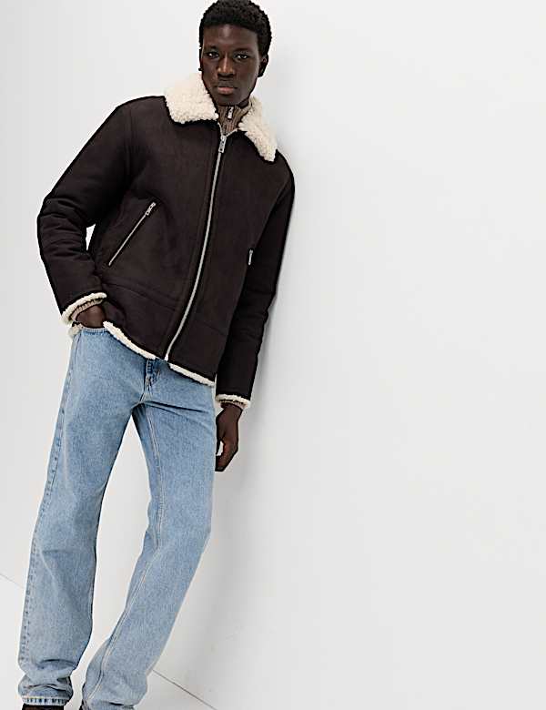 Faux Suede Aviator Jacket - RO