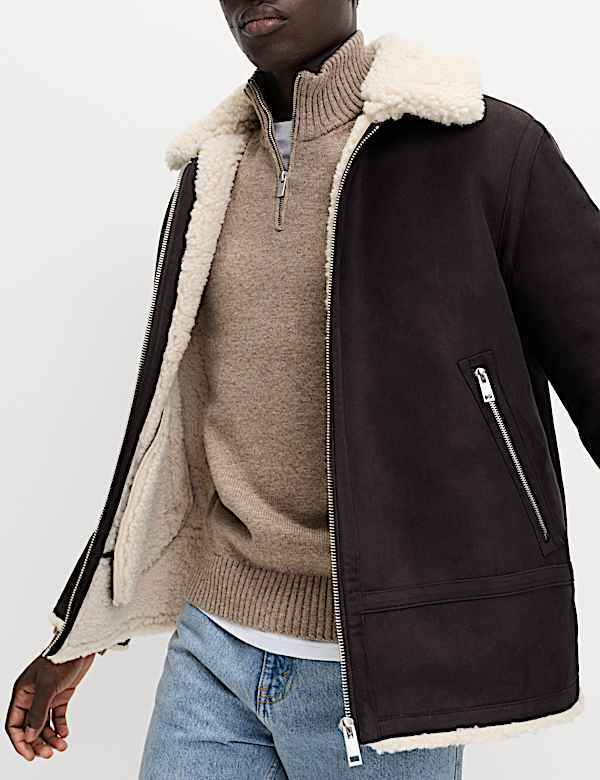 Faux Suede Aviator Jacket - RO