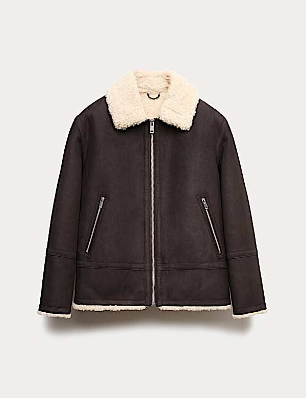 Faux Suede Aviator Jacket - RO