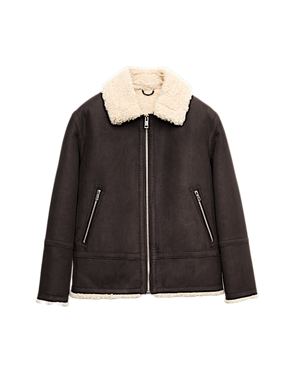 Faux Suede Aviator Jacket