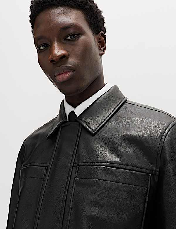 Faux Leather Trucker Jacket - KR