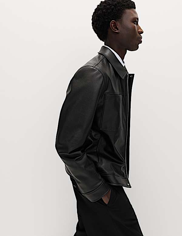 Faux Leather Trucker Jacket - KR