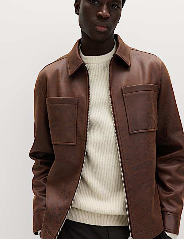 Faux Leather Trucker Jacket - NZ