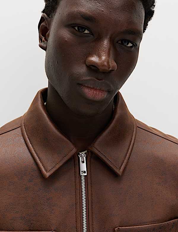 Faux Leather Trucker Jacket - NZ