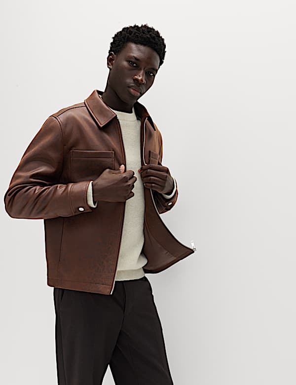 Faux Leather Trucker Jacket - NZ