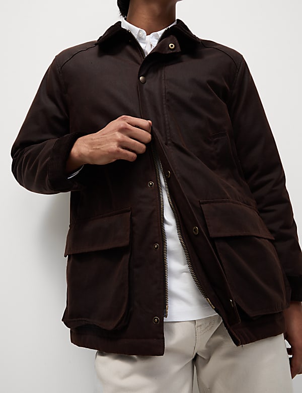 Pure Cotton Wax Jacket with Stormwear BROWN Jackets M S PT