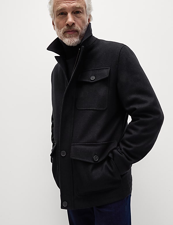 Marks Spencer Wool Rich Utility Jacket Brown Mix M