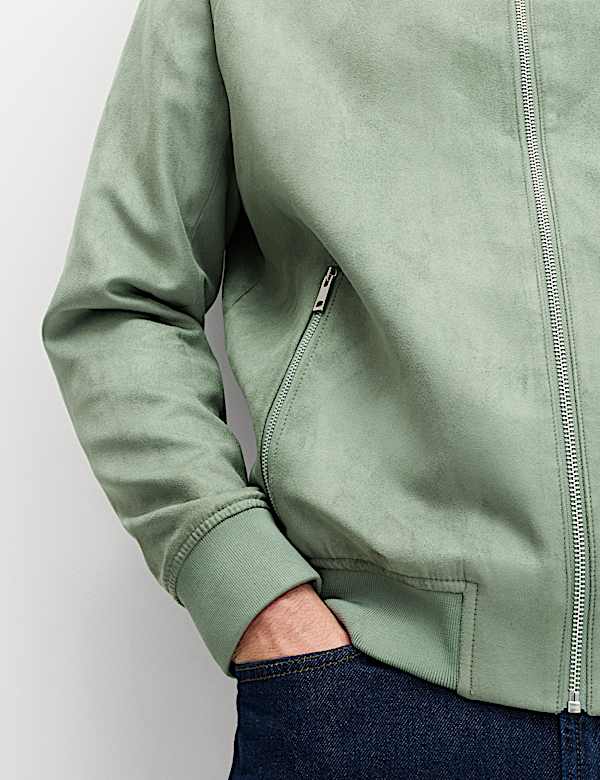 Faux Suede Padded Funnel Neck Jacket - KR