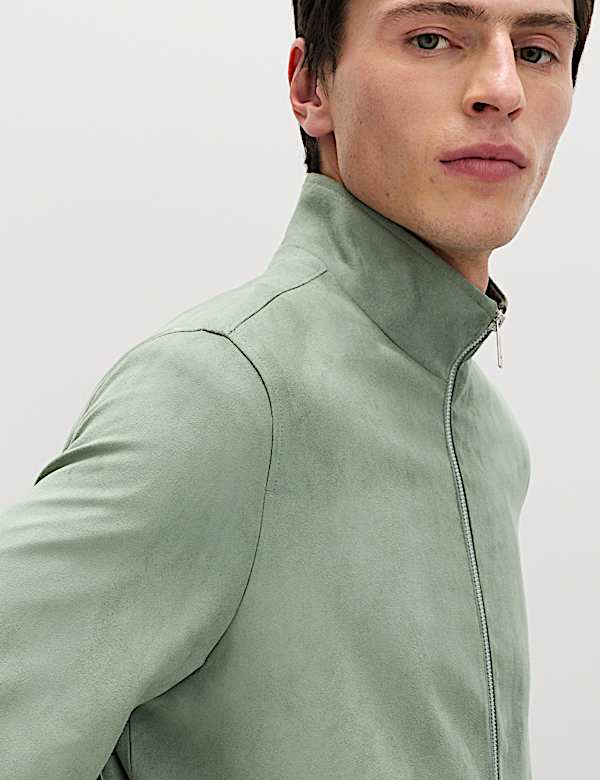 Faux Suede Padded Funnel Neck Jacket - KR