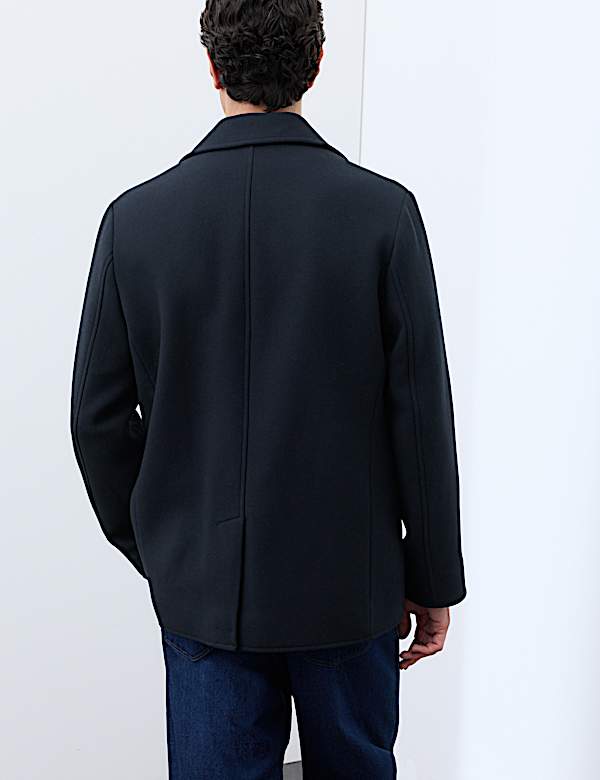 Wool Blend Melton Pea Coat - US