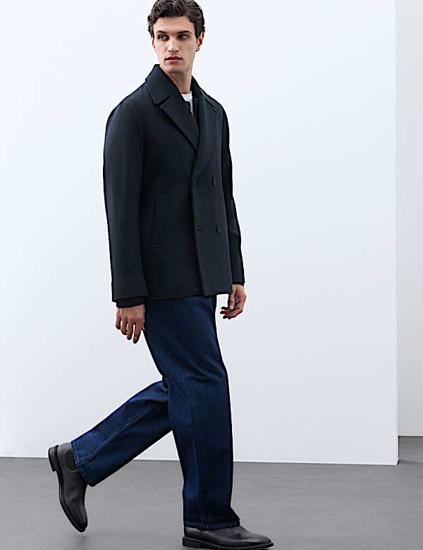 Wool Blend Melton Pea Coat - US
