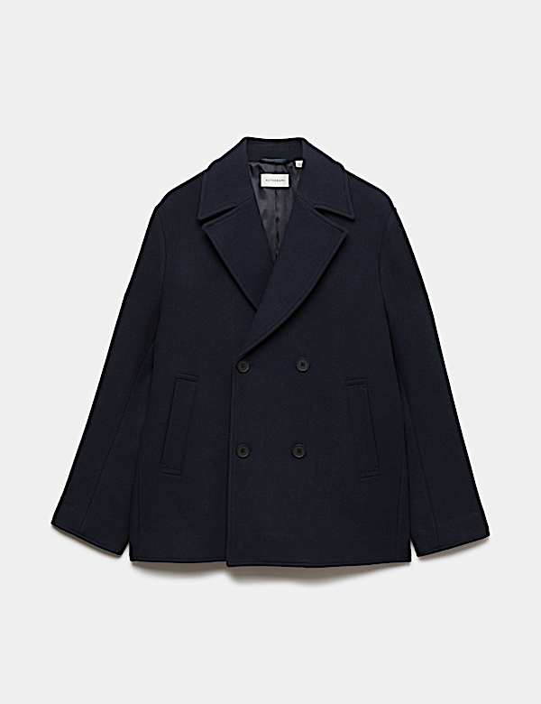 Wool Blend Melton Pea Coat - US