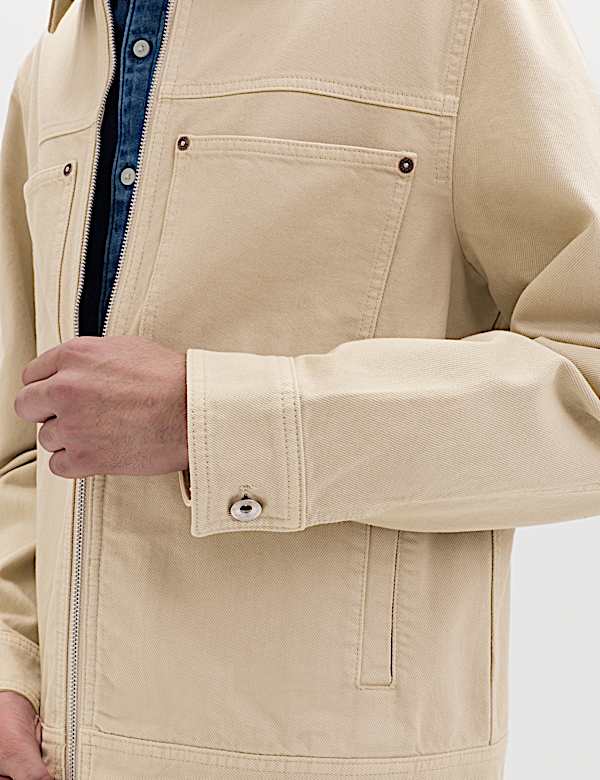 Pure Cotton Contrast Collar Denim Trucker - MX