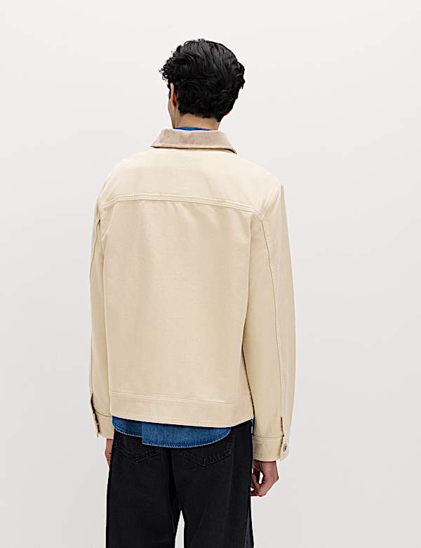 Pure Cotton Contrast Collar Denim Trucker - MX