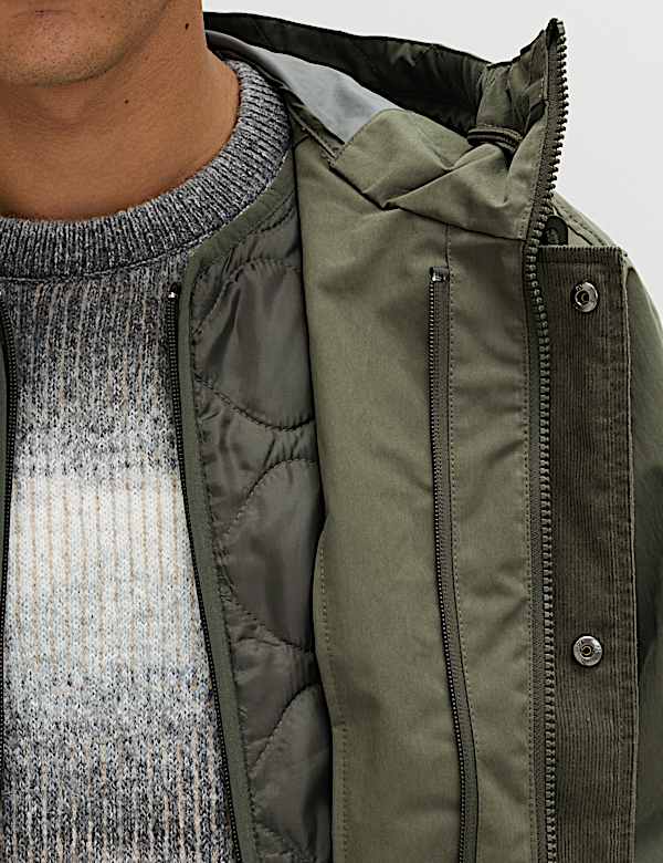 2-in-1 katoenrijke verwassen parka met capuchon - NL