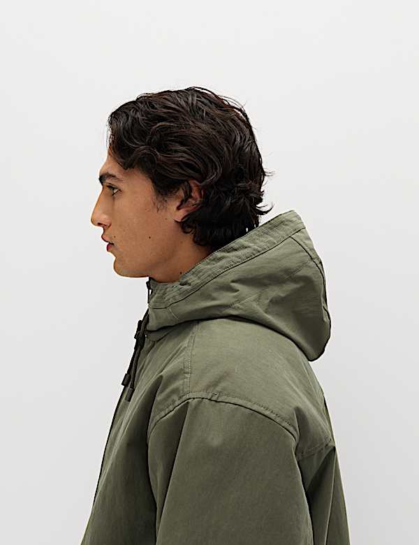 2-in-1 katoenrijke verwassen parka met capuchon - NL