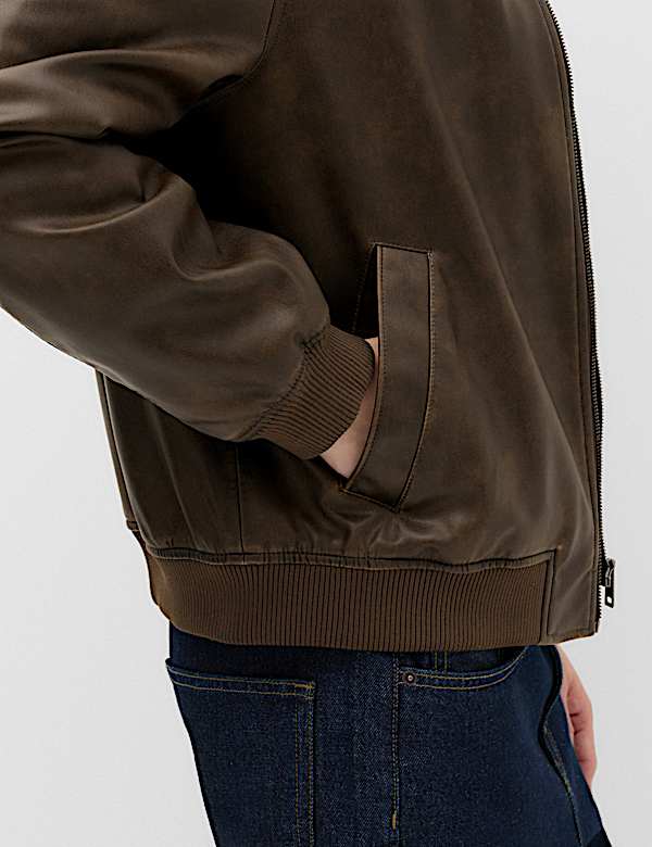 Faux Leather Harrington Jacket - CH