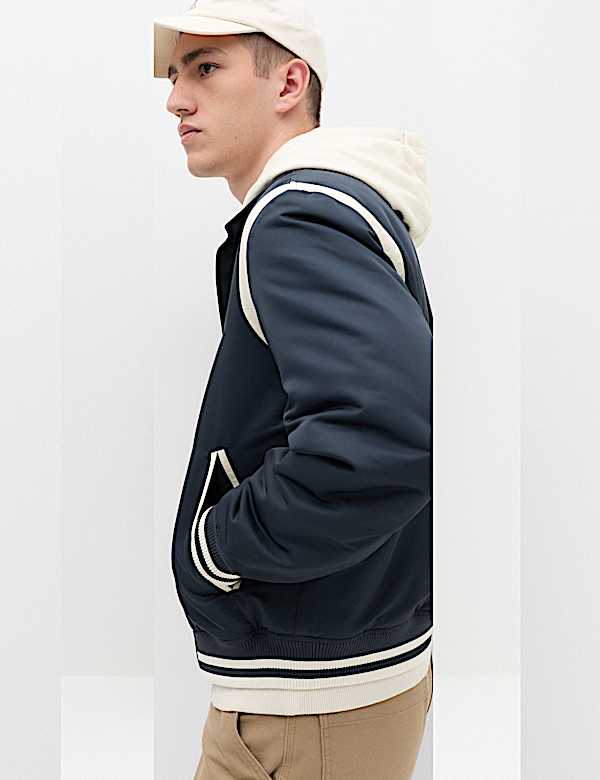 Satin Padded Varsity Bomber Jacket - DE