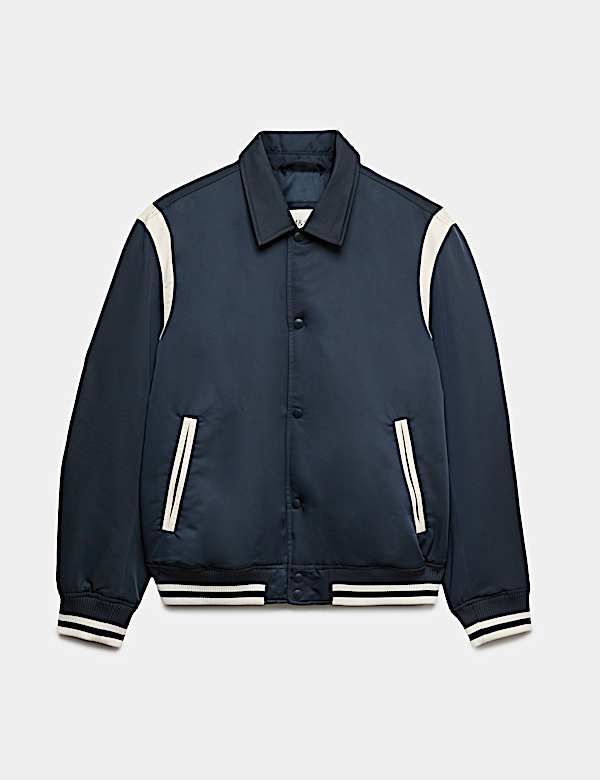 Satin Padded Varsity Bomber Jacket - DE