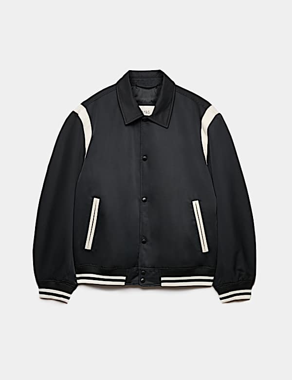 Satin Padded Varsity Bomber Jacket - CZ