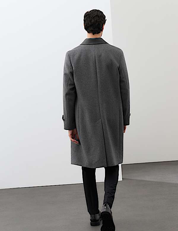 Wool Blend Contrast Collar Car Coat - NO