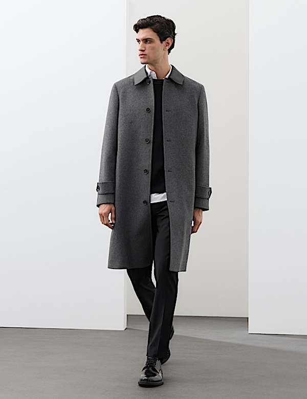 Wool Blend Contrast Collar Car Coat - NO