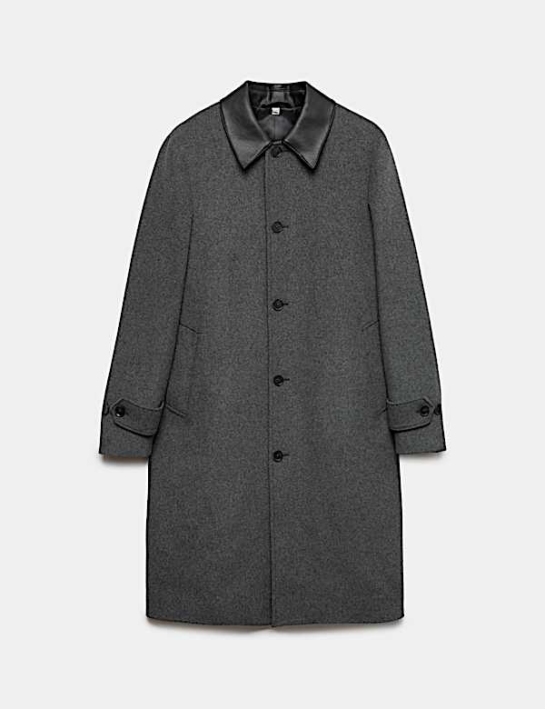 Wool Blend Contrast Collar Car Coat - NO