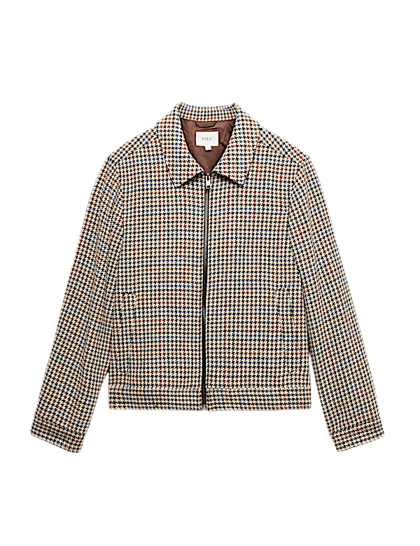 Wool Blend Houndstooth Jacket