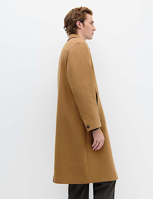 Relaxed Fit Wool Blend Revere Overcoat - JP