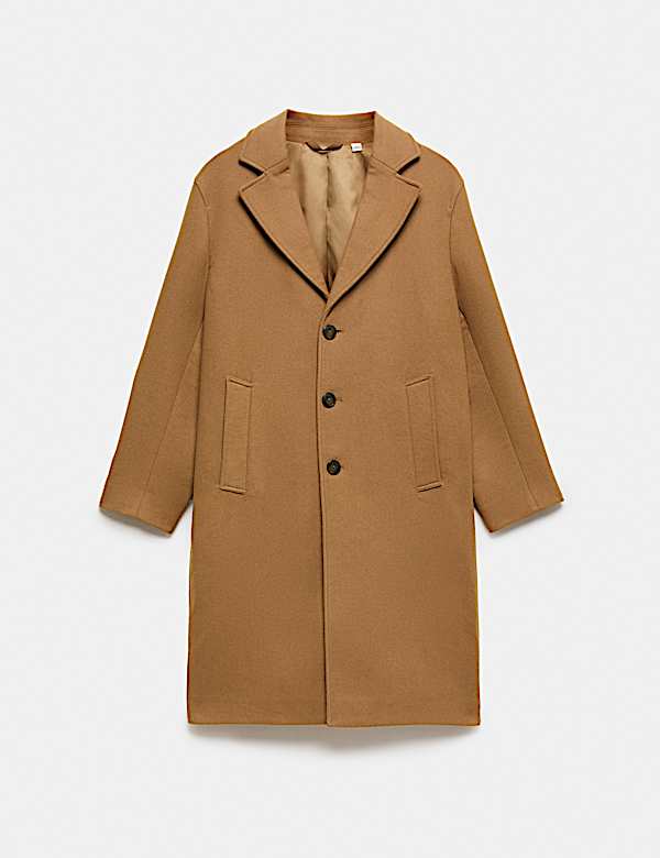 Relaxed Fit Wool Blend Revere Overcoat - JP