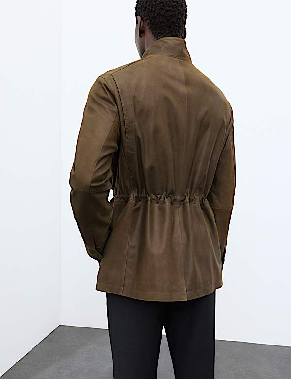 Nubuck Leather Funnel Neck Utility Jacket - IS