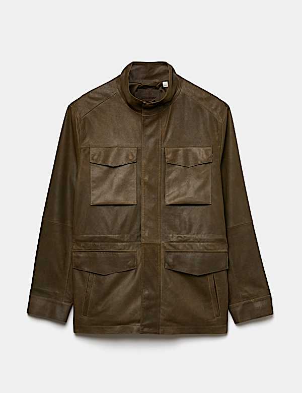 Nubuck Leather Funnel Neck Utility Jacket - IS