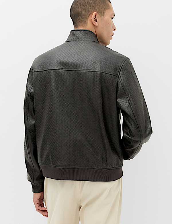 Faux Leather Textured Funnel Neck Jacket - KG