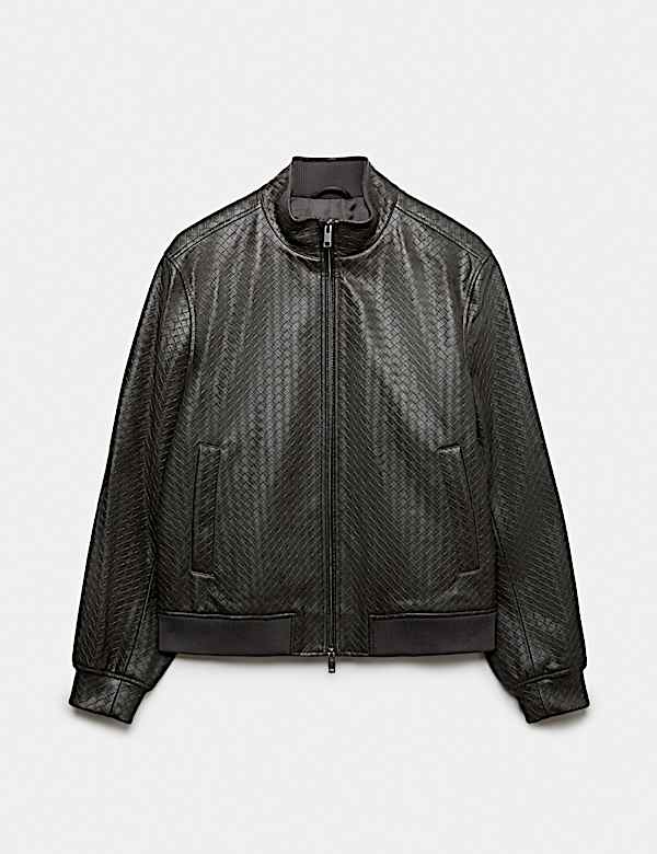 Faux Leather Textured Funnel Neck Jacket - KG