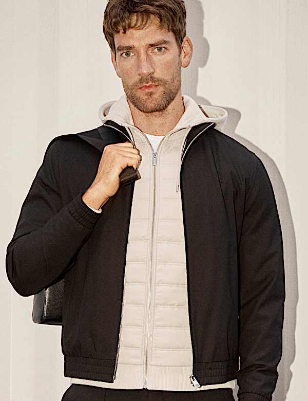 Funnel Neck Stretch Bomber Jacket