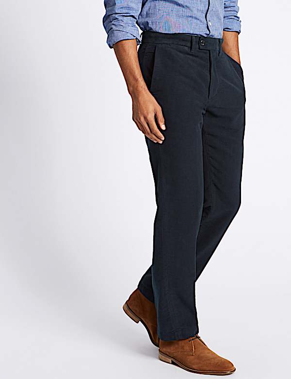 Pure Cotton Regular Fit Italian Moleskin Trousers