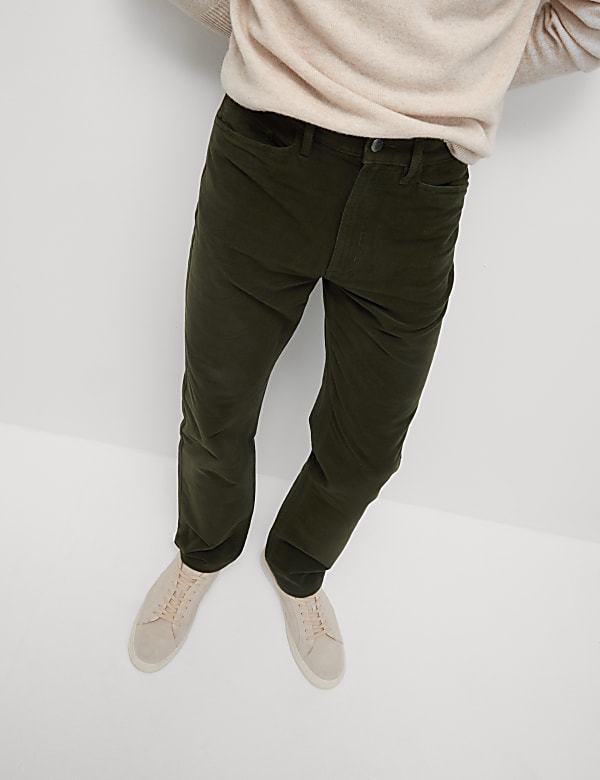 Straight Fit Italian Moleskin 5 Pocket Trousers