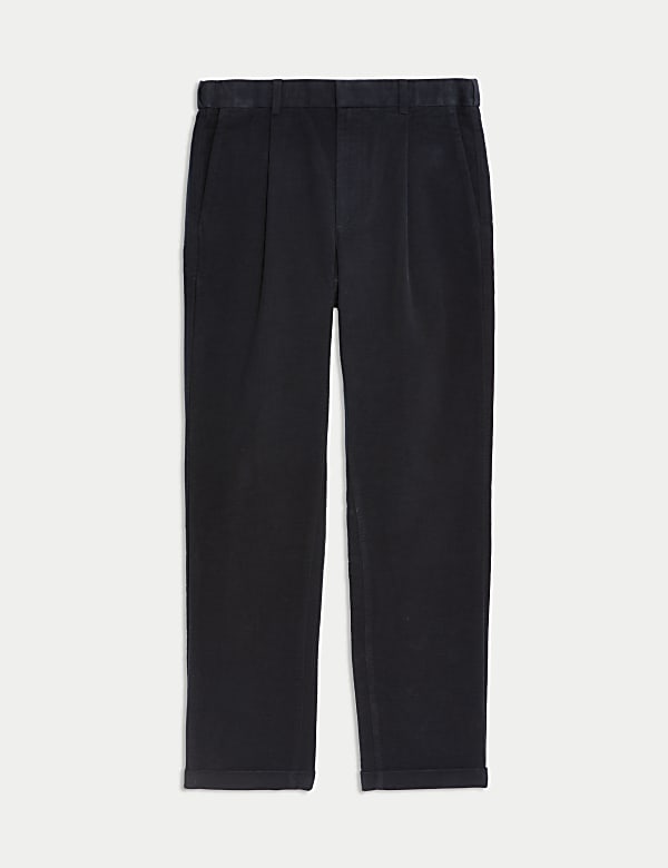 Regular Fit Italian Moleskin Pleated Trousers - SE